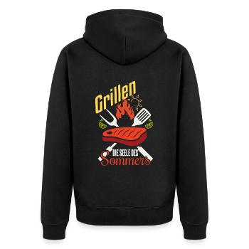 Cooler Griller Barbeque Grillen Spruch - Unisex Premium Bio Zip Hoodie - Schwarz - Hinten - Nico (187cm)