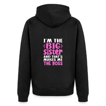 Große Schwester - Unisex Premium Bio Zip Hoodie - Schwarz - Hinten - Nico (187cm)