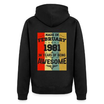 Anniversaire millésime février 1981 - Veste à capuche bio Premium Unisexe - noir - Dos - Nico (187cm)