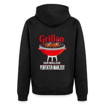 Cooler Griller Barbeque Grillen Spruch - Unisex Premium Bio Zip Hoodie - Schwarz - Hinten - Nico (187cm)