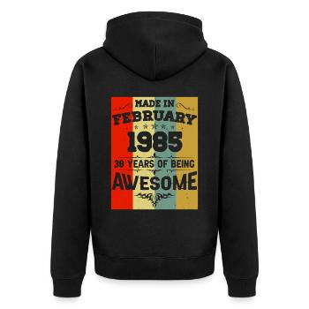 Anniversaire millésime février 1985 - Veste à capuche bio Premium Unisexe - noir - Dos - Nico (187cm)
