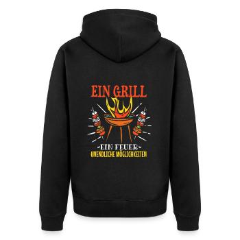 Cooler Griller Barbeque Grillen Spruch - Unisex Premium Bio Zip Hoodie - Schwarz - Hinten - Nico (187cm)