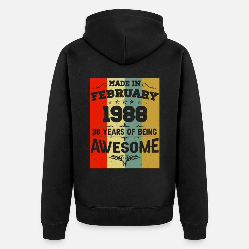 Anniversaire millésime février 1988 - Veste à capuche bio Premium Unisexe - noir