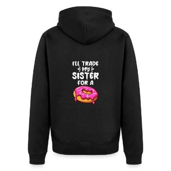 Schwester - Unisex Premium Bio Zip Hoodie - Schwarz - Hinten - Nico (187cm)