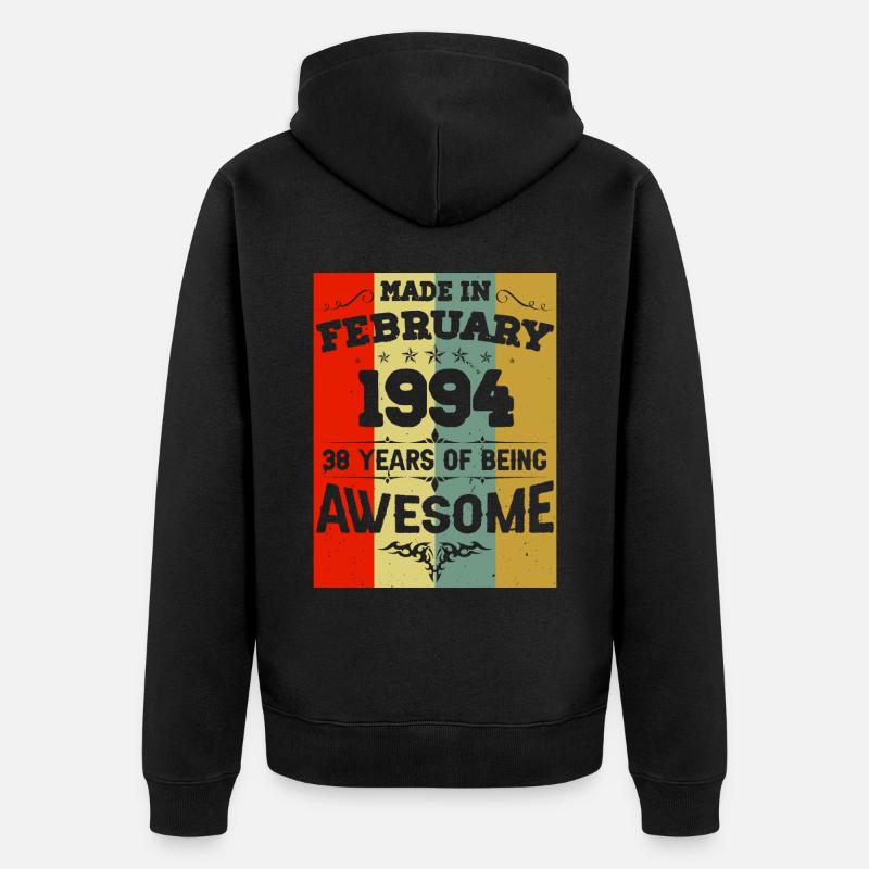 Anniversaire millésime février 1994 - Veste à capuche bio Premium Unisexe - noir