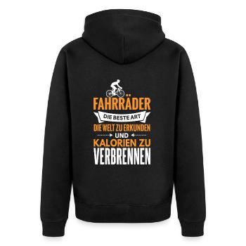 Cooles Mountainbiker Biker Fahrrad Motiv - Unisex Premium Bio Zip Hoodie - Schwarz - Hinten - Nico (187cm)