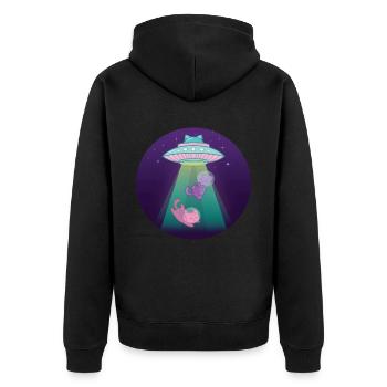 Cats UFO Spaceship Cat Space - Unisex Premium Organic Zip Hoodie - black - Back - Nico (187cm)