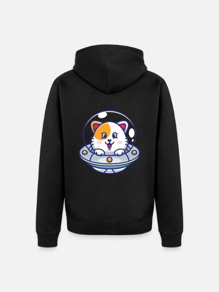 Koty UFO Statek kosmiczny Kot Dzieci - Ekologiczna rozpinana bluza z kapturem Premium unisex - czarny
