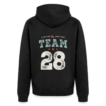 28th Birthday Funny 28 Years Old - Unisex Premium Organic Zip Hoodie - black - Back - Nico (187cm)