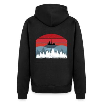 Brocken Harz Gebirge Wanderung Mittelgebirge - Unisex Premium Bio Zip Hoodie - Schwarz - Hinten - Nico (187cm)