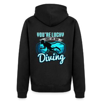 You're Lucky I Chose This Over Diving - Unisex Premium Organic Zip Hoodie - black - Back - Nico (187cm)