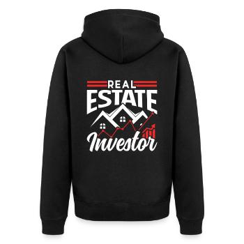 Immobilien Investor Immobilieninvestor Anleger - Unisex Premium Bio Zip Hoodie - Schwarz - Hinten - Nico (187cm)