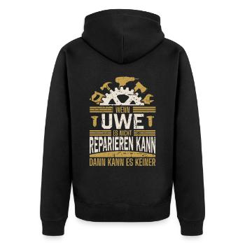 Uwe Name Geschenk Geburtstag - Unisex Premium Bio Zip Hoodie - Schwarz - Hinten - Nico (187cm)