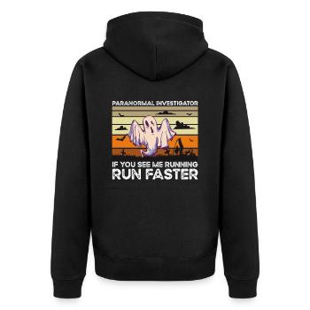 Paranormal Investigator Geisterjäger - Unisex Premium Bio Zip Hoodie - Schwarz - Hinten - Nico (187cm)
