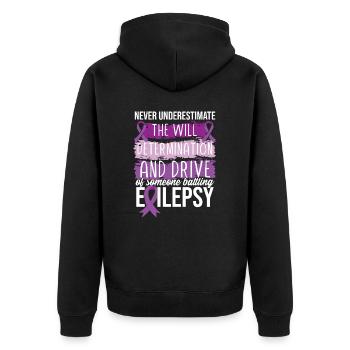 Epilepsy Warrior Purple RIbbon Epilepsy Awareness - Unisex Premium Organic Zip Hoodie - black - Back - Nico (187cm)
