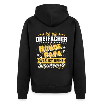 Dreifacher Hundepapa Hund Papa - Unisex Premium Bio Zip Hoodie - Schwarz - Hinten - Nico (187cm)