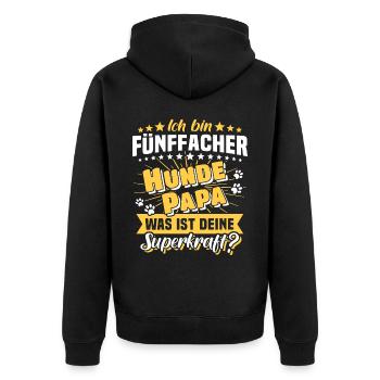 Fünffacher Hundepapa Hund Papa - Unisex Premium Bio Zip Hoodie - Schwarz - Hinten - Nico (187cm)