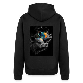 Portrait astucieux de deux cochons - Veste à capuche bio Premium Unisexe - noir - Dos - Nico (187cm)