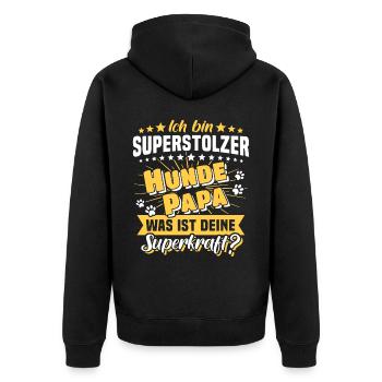 Superkraft Hundepapa Hund Papa - Unisex Premium Bio Zip Hoodie - Schwarz - Hinten - Nico (187cm)