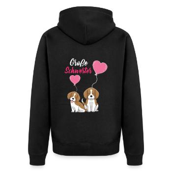 Große Schwester 2023 Hund Ballon Herz - Unisex Premium Bio Zip Hoodie - Schwarz - Hinten - Nico (187cm)