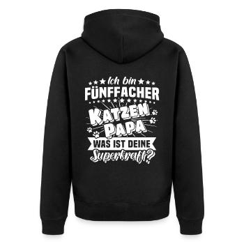 Katze Papa Katzenpapa fünffach - Unisex Premium Bio Zip Hoodie - Schwarz - Hinten - Nico (187cm)