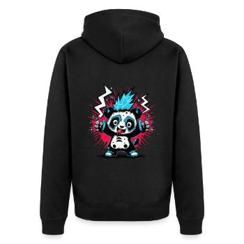 Cute Punk Panda Bear Cartoon PopArt with Flash - Unisex Premium Organic Zip Hoodie - black - Back - Nico (187cm)
