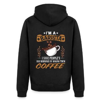 Barista, coffee machine - Unisex Premium Organic Zip Hoodie - black - Back - Nico (187cm)