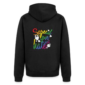 Spread Love not hate LGBT Regenbogen - Unisex Premium Bio Zip Hoodie - Schwarz - Hinten - Nico (187cm)