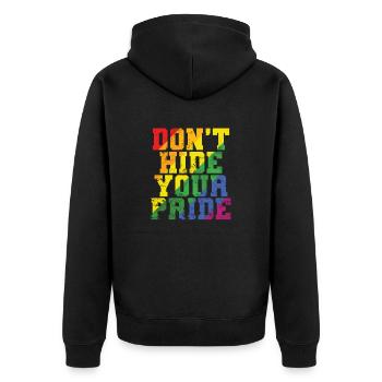 Don't Hide your Pride LGBT Toleranz bunt - Unisex Premium Bio Zip Hoodie - Schwarz - Hinten - Nico (187cm)