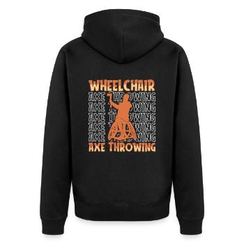 Axtwerfen Axtwerfer Rollstuhl - Unisex Premium Bio Zip Hoodie - Schwarz - Hinten - Nico (187cm)