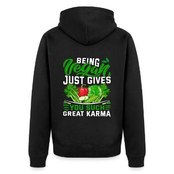 Being vegan just gives you such great karma - Unisex Premium Bio Zip Hoodie - Schwarz - Hinten - Nico (187cm)