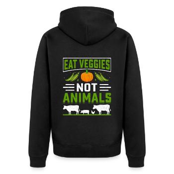 Eat veggies not animals - Unisex Premium Organic Zip Hoodie - black - Back - Nico (187cm)