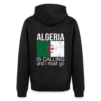 Algerien Spruch - Unisex Premium Bio Zip Hoodie - Schwarz - Hinten - Nico (187cm)