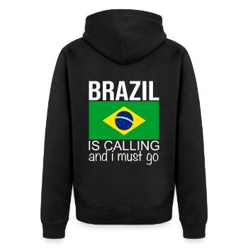 Brasilien Spruch - Unisex Premium Bio Zip Hoodie - Schwarz - Hinten - Nico (187cm)