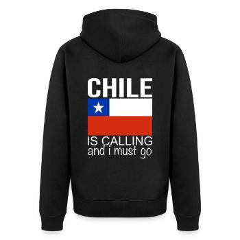 Chile Spruch - Unisex Premium Bio Zip Hoodie - Schwarz - Hinten - Nico (187cm)