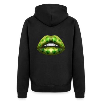Green Lips With Shamrock For St Patricks Day - Unisex Premium Organic Zip Hoodie - black - Back - Nico (187cm)