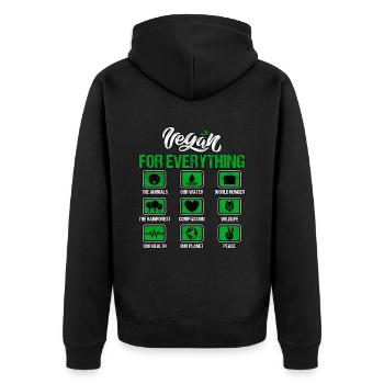 Vegan for everything - Unisex Premium Bio Zip Hoodie - Schwarz - Hinten - Nico (187cm)
