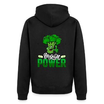 Vegan power - Unisex Premium Bio Zip Hoodie - Schwarz - Hinten - Nico (187cm)