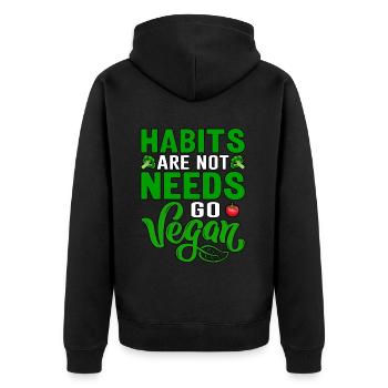 Habits are not needs go vegan - Unisex Premium Organic Zip Hoodie - black - Back - Nico (187cm)