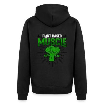 Plant based muscle Fitness vegan - Unisex Premium Bio Zip Hoodie - Schwarz - Hinten - Nico (187cm)