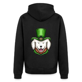 Cute White Dog Golden Retriever Green Hat St - Unisex Premium Organic Zip Hoodie - black - Back - Nico (187cm)