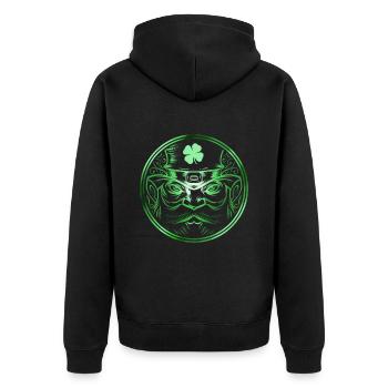 Stylized Green Leprechaun Logo Shamrock St - Unisex Premium Bio Zip Hoodie - Schwarz - Hinten - Nico (187cm)