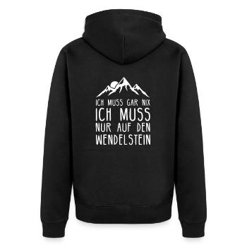 Wendelstein I Wandern Klettern Bergsteiger Motiv - Unisex Premium Bio Zip Hoodie - Schwarz - Hinten - Nico (187cm)