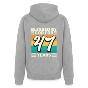 47 Geburtstag Geschenk Jahre Lustig Spruch - Unisex Premium Bio Zip Hoodie - Grau meliert - Hinten - Nico (187cm)
