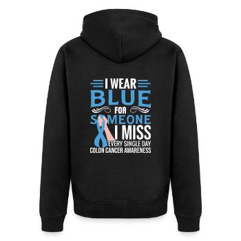 Darmkrebs-Bewusstseinsmonat - Unisex Premium Bio Zip Hoodie - Schwarz - Hinten - Nico (187cm)
