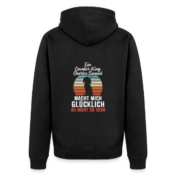 Ein Cavalier macht mich glücklich - Unisex Premium Bio Zip Hoodie - Schwarz - Hinten - Nico (187cm)