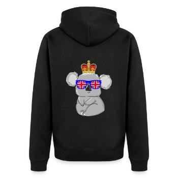 Koala Queen Elizabeth II Britische Krone - Unisex Premium Bio Zip Hoodie - Schwarz - Hinten - Nico (187cm)