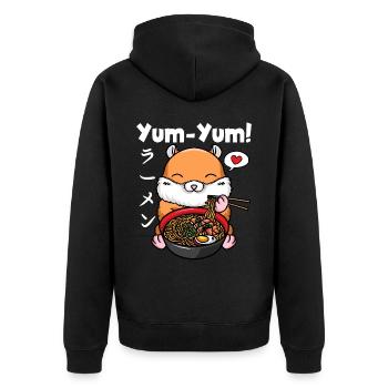 Yum Yum Japan Anime Ramen Nudel Hamster - Unisex Premium Bio Zip Hoodie - Schwarz - Hinten - Nico (187cm)