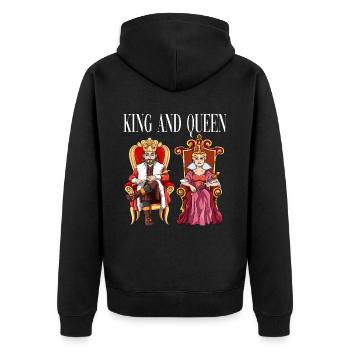 König Königin mit Krone auf dem Thron. - Unisex Premium Bio Zip Hoodie - Schwarz - Hinten - Nico (187cm)