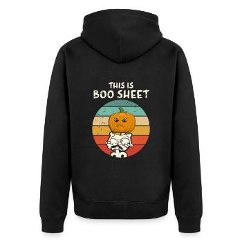 This Is Boo Sheet Kürbiskopf Halloween Kostüm - Unisex Premium Bio Zip Hoodie - Schwarz - Hinten - Nico (187cm)